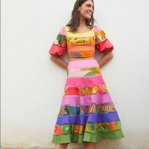 Farm Rio Rainbow Mixed Print Tiered Linen Blend Skirt In Mix Print